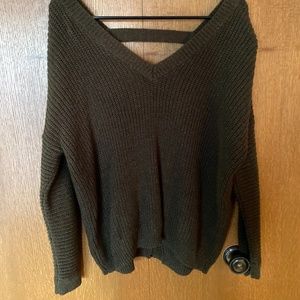 Forever 21 Dark Green Off the Shoulder Knit Sweater